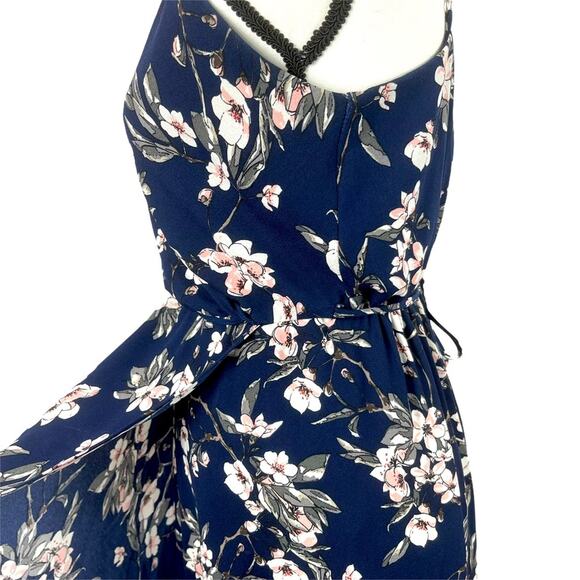 Aqua Blue w/ Pink Floral Faux Wrap Maxi Dress - Medium - Picture 13 of 16